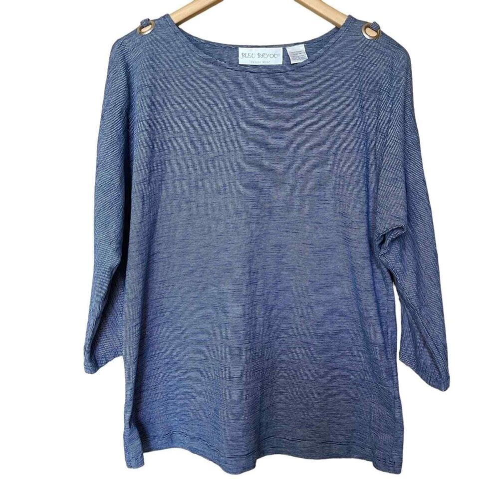 Bleu Bayou Blue and White Pinstripes with Open Sleeves Size M